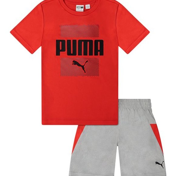 Boys PUMA Red & Gray Tee & Bike Shorts Set--size 5 - Picture 1 of 2